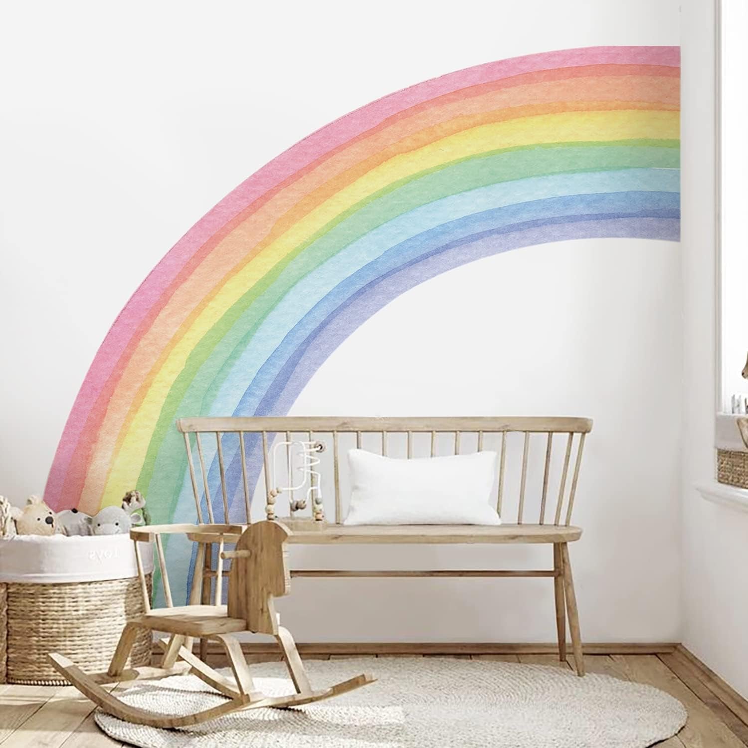 Funlife Fabric Large Rainbow Wall Mural Stickers Peel and Stick, Precut Giant Left Vibrant Half Watercolor Rainbow Wall Decals for Girls Bedroom Kids Nursery Room Playroom, 78.74" X 70.87"