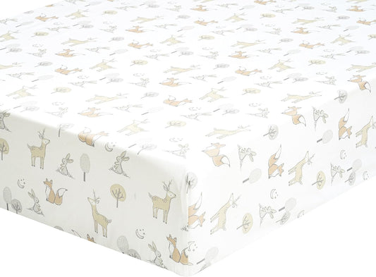 Levtex Baby - Mills Waffle Crib Fitted Sheet - Fits Standard Crib and Toddler Mattress - Forest Animals - Taupe, Grey and White - Nursery Accessories - 100% Cotton