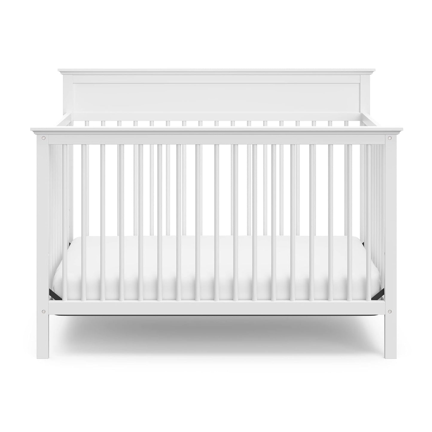 Storkcraft Carmel 5-In-1 Convertible Crib (White) - GREENGUARD Gold Certified, Converts to Toddler Bed & Full-Size Bed, Fits Standard Full-Size Crib Mattress, 4 Adjustable Mattress Heights