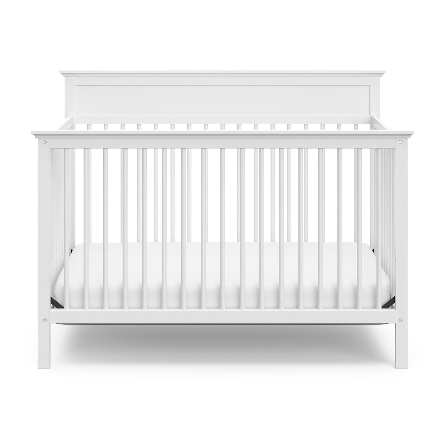 Storkcraft Carmel 5-In-1 Convertible Crib (White) - GREENGUARD Gold Certified, Converts to Toddler Bed & Full-Size Bed, Fits Standard Full-Size Crib Mattress, 4 Adjustable Mattress Heights