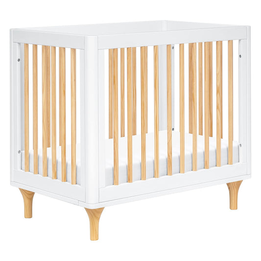 Babyletto Lolly 4-In-1 Convertible Mini Crib and Twin Bed with Toddler Bed Conversion Kit in White and Natural, Greenguard Gold Certified