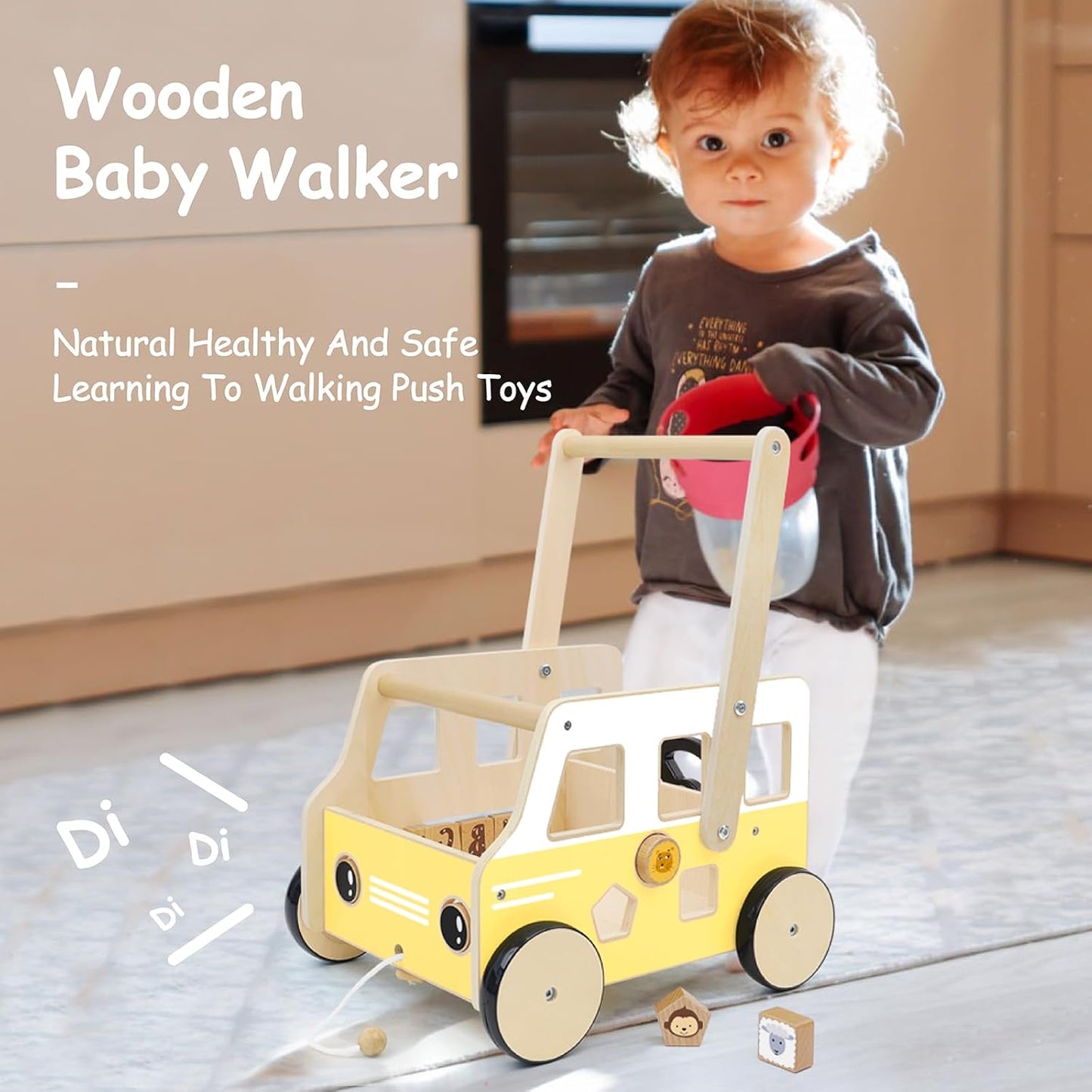 Wooden Baby Walker,Baby Push Walker Toy,Toddler Activity Walker with Shape Sorter,Baby Push Walker with Wheels for Girls Boys 1-3 Years