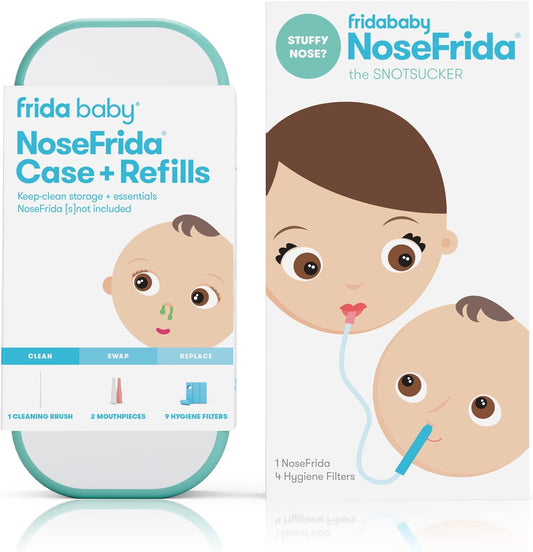 Bundle of Frida Baby Baby Nasal Aspirator Nosefrida the Snotsucker + Frida Baby Nosefrida Case + Refills | Cleaning and Storage for Doctor-Recommended Nosefrida the Snotsucker Nasal Aspirator