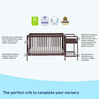 Graco Fable 4-In-1 Convertible Crib & Changer (Espresso) – GREENGUARD Gold Certified, Crib and Changing Table Combo, Includes Water-Resistant Changing Pad, Converts to Toddler Bed and Full-Size Bed