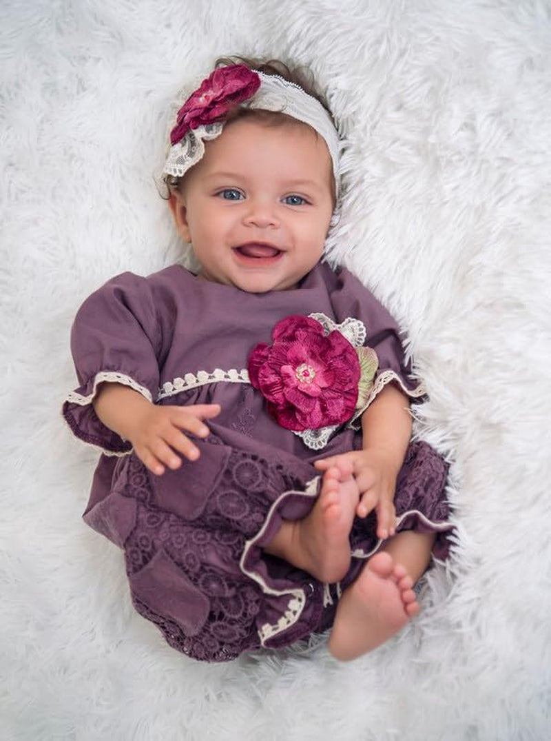 Haute Baby Violet Field Cotton 3/4 Sleeve Bodysuits Baby Girl Print Romper Clothes Toddler Infant Newborn - Plum