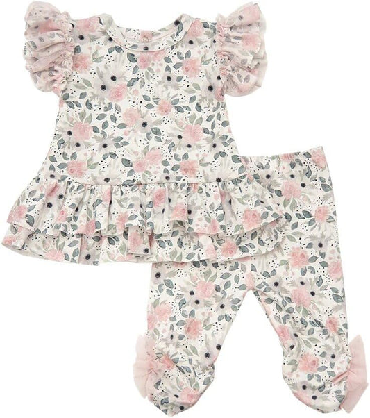 Haute Baby Watercolor Bloom Full Sleeve Swing Pants Sets Girls Legging Set Kids -Pink