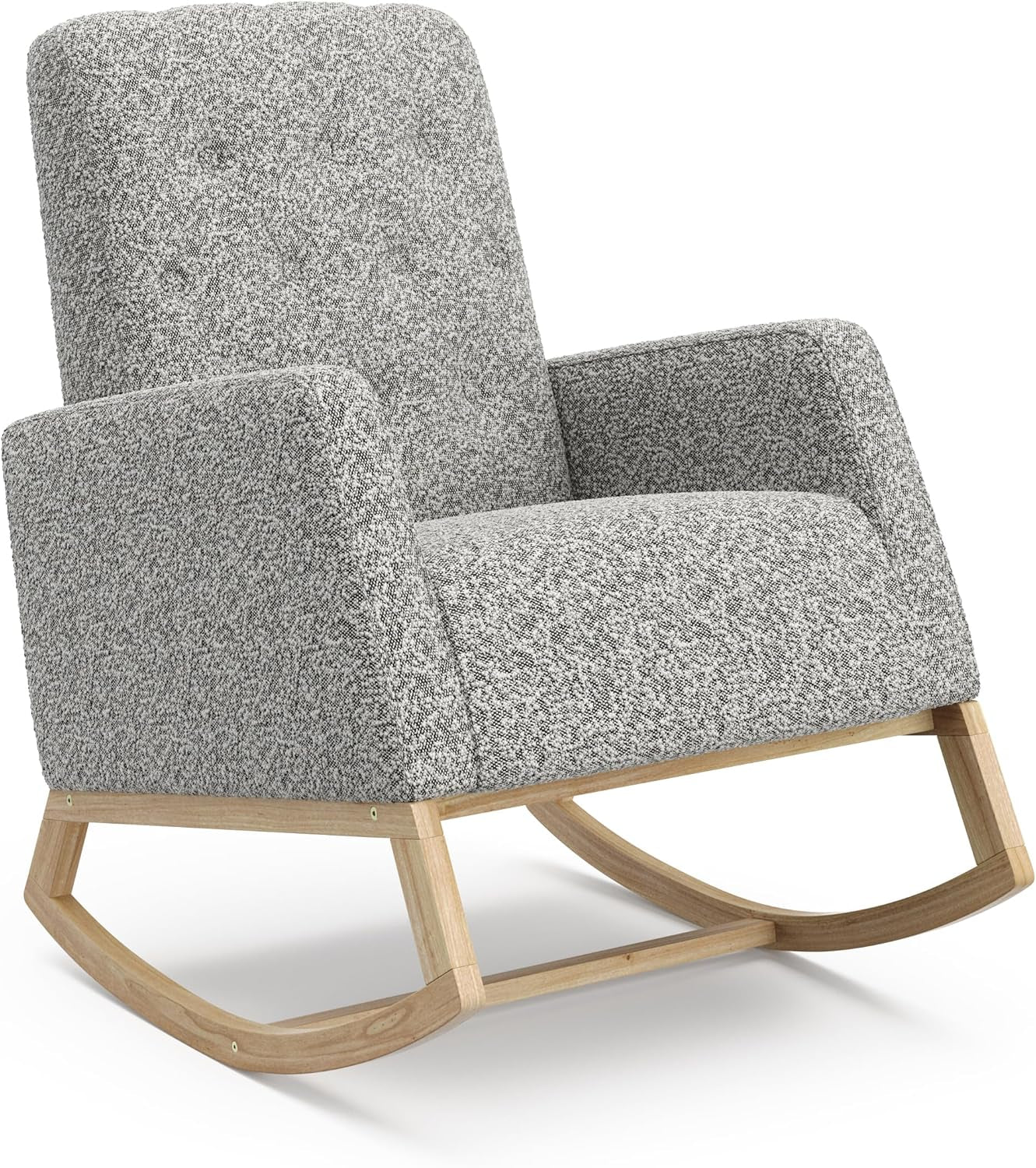 Storkcraft Northern Lights Nursery Rocker (Steel/Natural) - Upholstered, Button-Tufted Rocking Chair for Nursery, Gentle Rocking Motion, Solid Wood Base