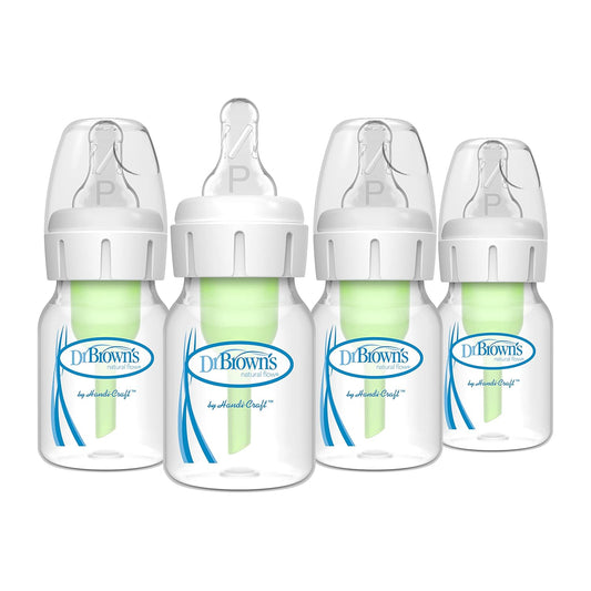 Dr. Brown'S Natrual Flow Anti-Colic Options+ Narrow Baby Bottle, 2 Oz/60 Ml, with Preemie Flow Nipple, 0M+, 4 Bottles