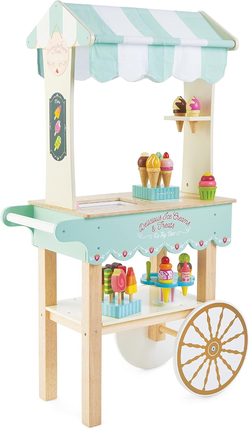 Le Toy Van - Educational Wooden Toy Role Play Ice Cream Trolley | Boys or Girls Pretend Play Toy Food Playset - for Ages 3+