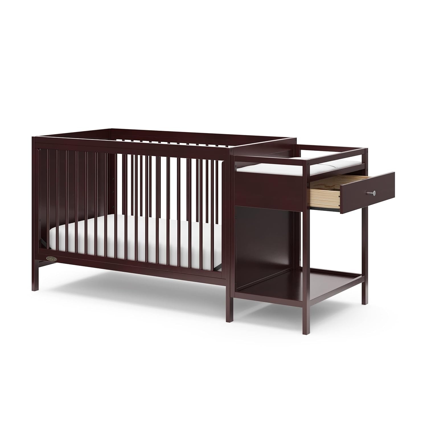 Graco Fable 4-In-1 Convertible Crib & Changer (Espresso) – GREENGUARD Gold Certified, Crib and Changing Table Combo, Includes Water-Resistant Changing Pad, Converts to Toddler Bed and Full-Size Bed