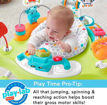 Fisher-Price Baby Bouncer Fitness Fun Jumperoo Musical Activity Center with Lights Sounds & Developmental Toys, Folds for Storage