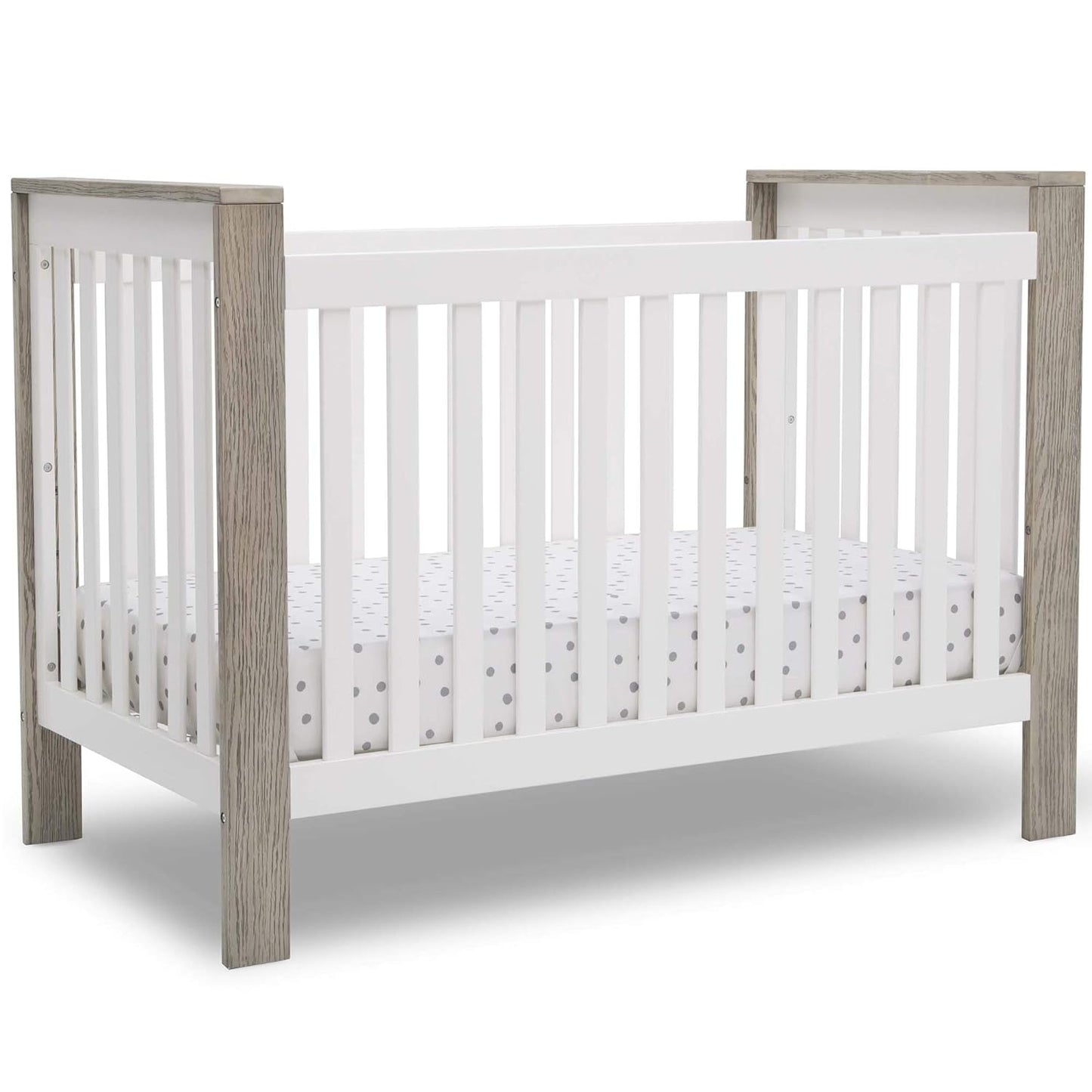 Delta Children Miles 4-In-1 Convertible Crib, Bianca White/Textured Limestone