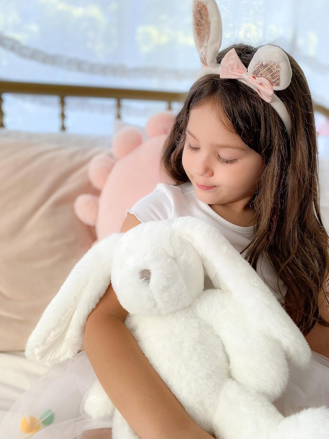 MON AMI Cotton White Bunny Stuffed Animal – 15”, Soft & Cuddly, Huggable Rabbit Plush Toy, Nursery Décor, Great for Kids of All Ages