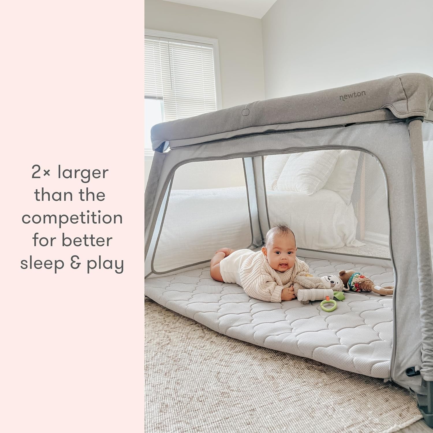 Newton Baby Travel Crib and Play Yard - New for 2024 with Easy Disassembly | Safe, Breathe-Thru Mattress | Completely Washable | Largest-In-Class with Travel Bag