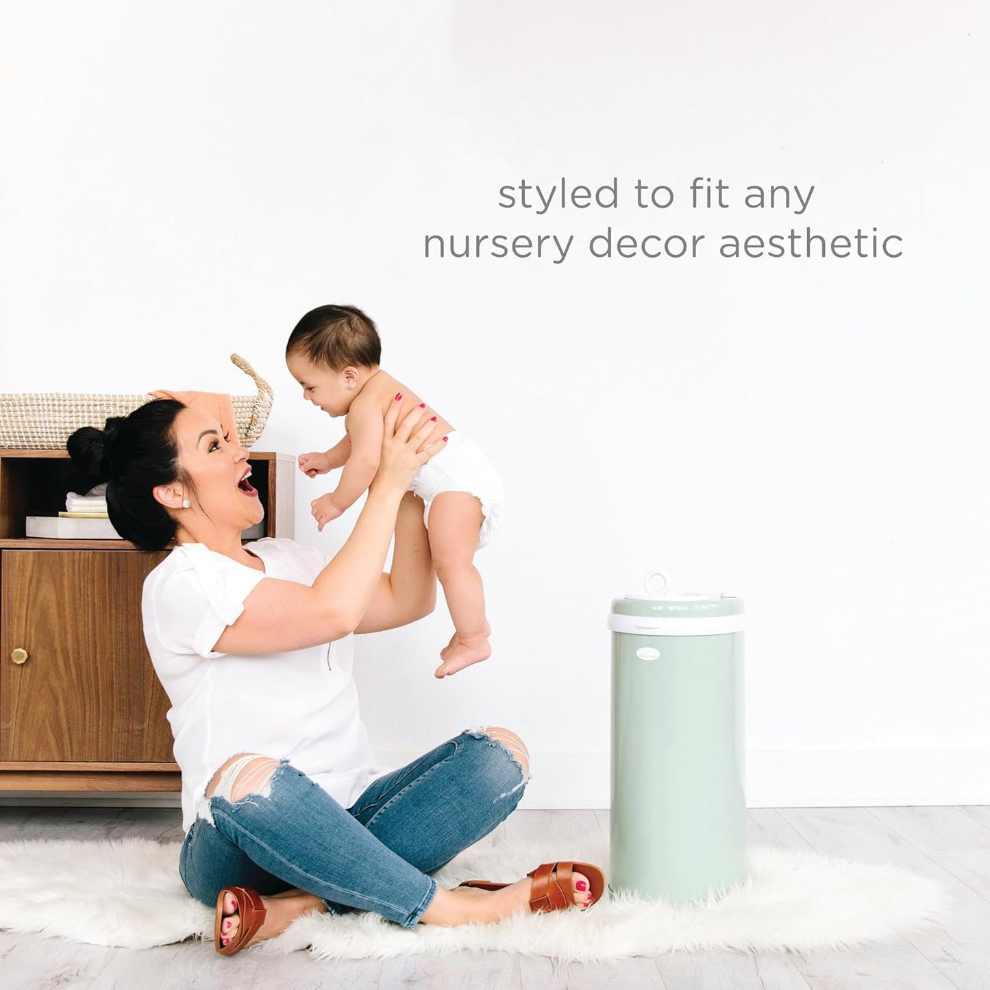 Ubbi Steel Diaper Pail, Odor Locking, No Special Bag Required, Award-Winning, Registry Must-Have, Woodgrain