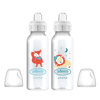 Dr. Brown'S Milestones Narrow Sippy Bottle, 100% Silicone Soft Sippy Spout, 8Oz/250Ml, Fox & Lion, 6M+