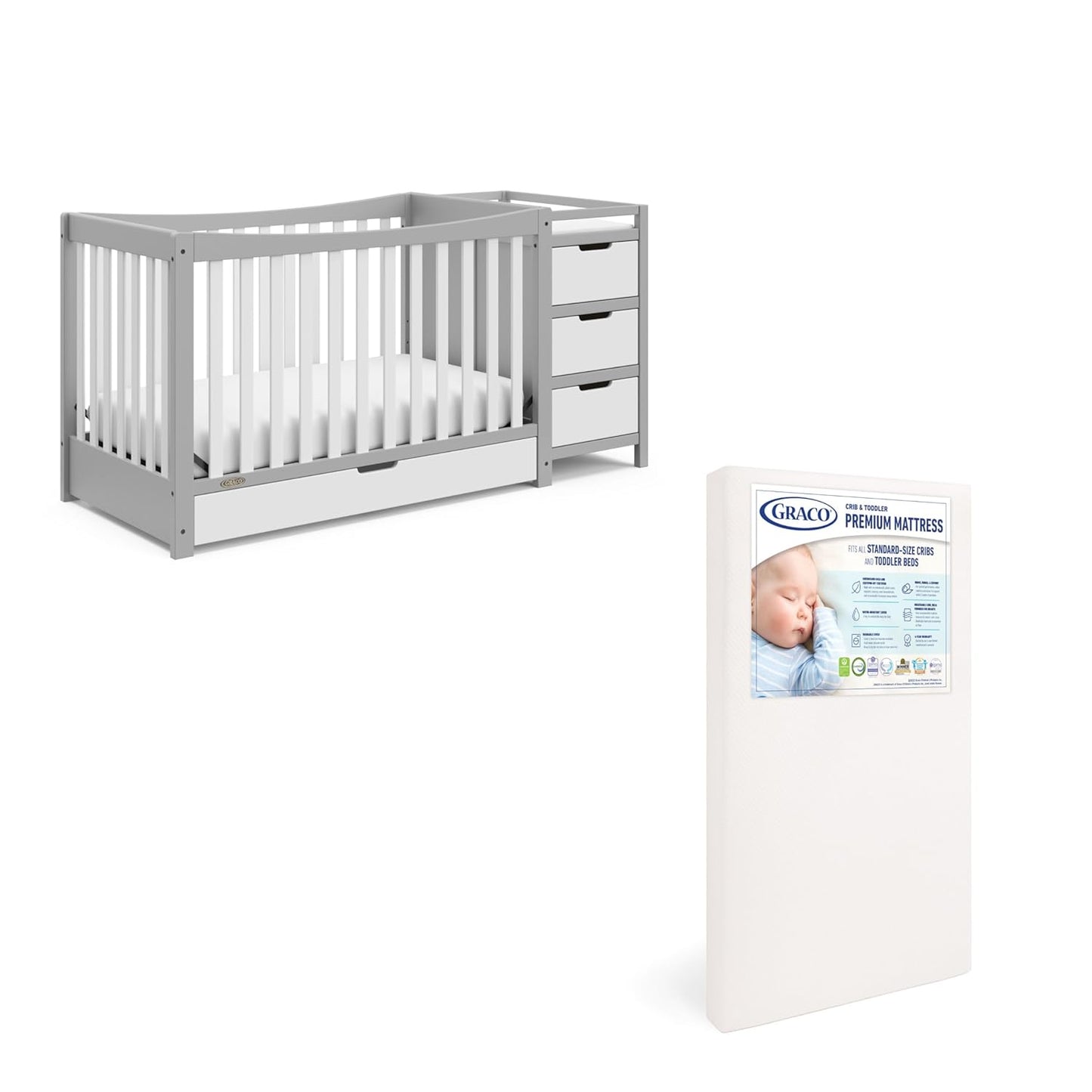 Graco Remi 4-In-1 Convertible Crib & Changer with Drawer (White) – GREENGUARD Gold Certified, Crib and Changing-Table Combo, Includes Changing Pad, Converts to Toddler Bed, Full-Size Bed