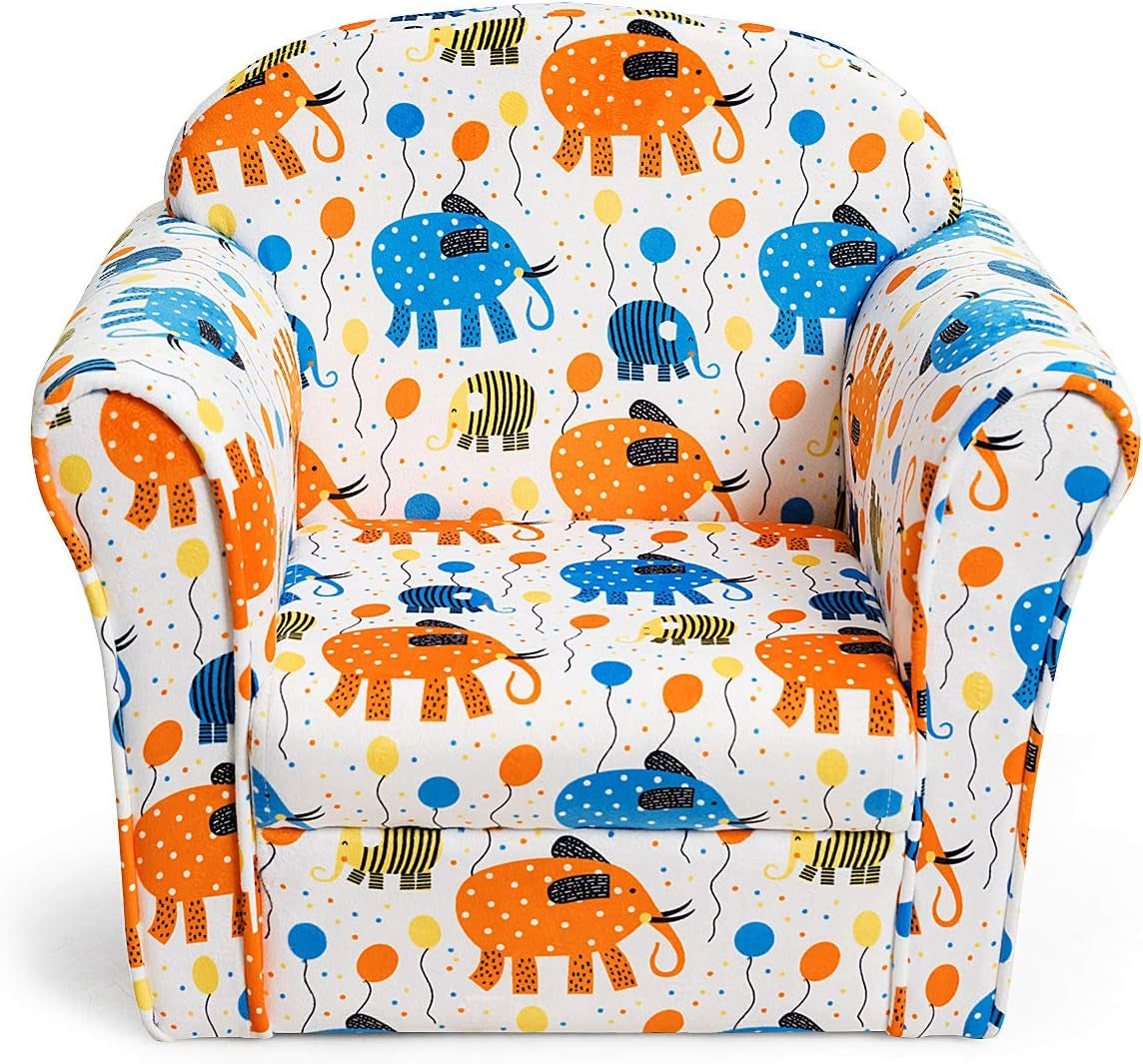 Costzon Kids Couch, Children'S Sofa Armrest Chair with Pattern, Toddler Furniture W/Sturdy Wood Construction, Preschool, Lightweight Kids Couch Sofa Chair for Aged 1-5 Boys & Girls Gifts, Elephant