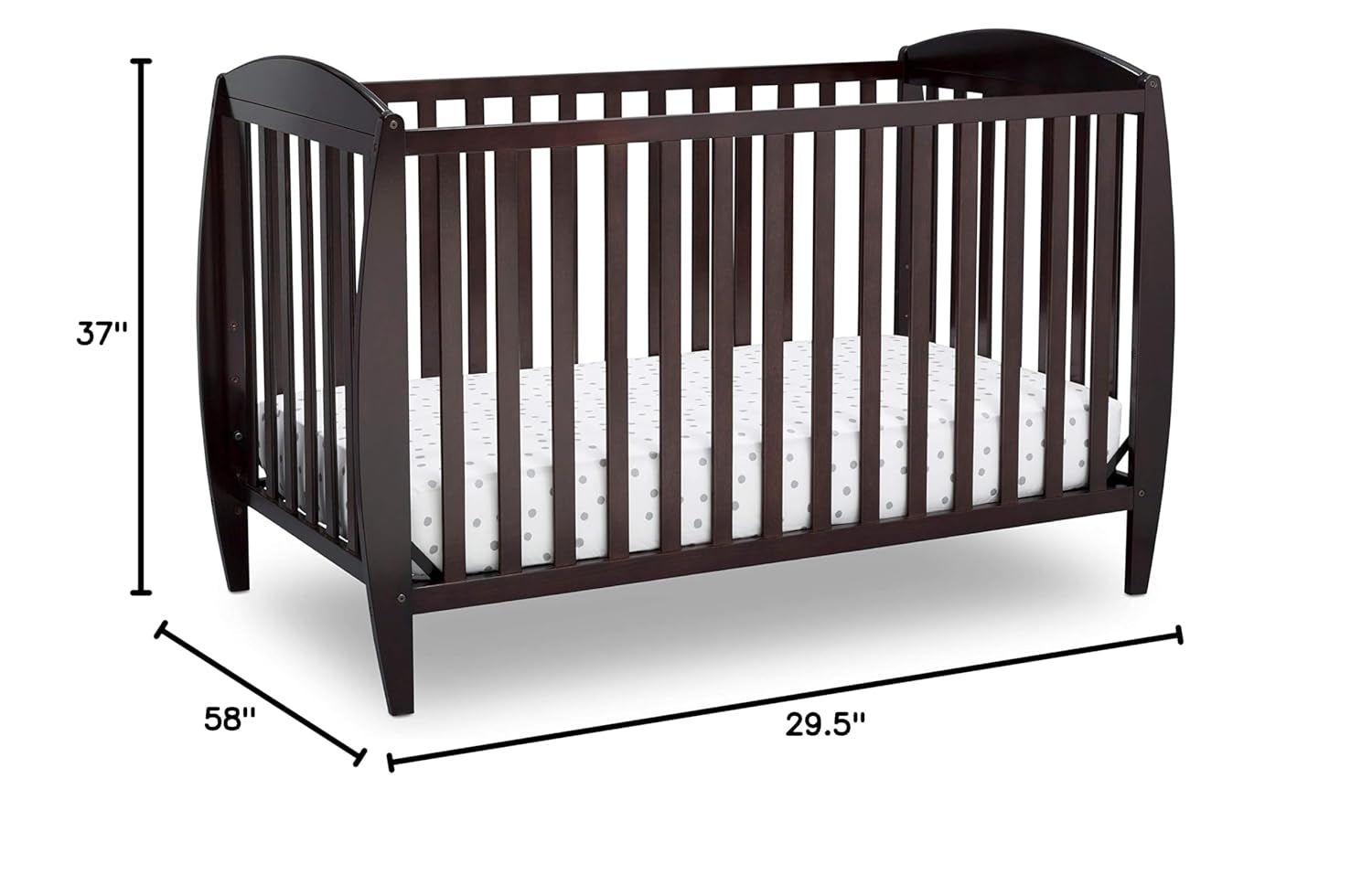 Delta Children Twinkle 4-In-1 Convertible Baby Crib, Sustainable New Zealand Wood, Dark Chocolate and Delta Children Twinkle Galaxy Dual Sided Recycled Fiber Core Crib and Toddler Mattress (Bundle)