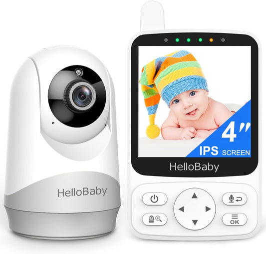 Hellobaby Baby Monitor - Portable Video Baby Monitor with Camera and Audio, 4" IPS, 29-Hr Battery, 1000Ft Range, Night Vision, 2-Way Audio, No Wifi,Temperature, Ideal for Travel