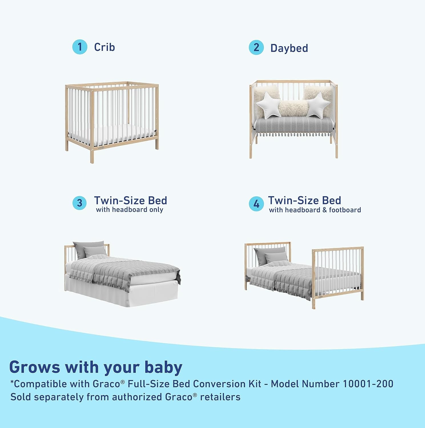 Graco Teddi 4-In-1 Convertible Mini Crib with Bonus Water-Resistant Mattress (Natural with White) – GREENGUARD Gold Certified, 2.75-Inch Mattress Included, Convenient Size, Easy 30-Minute Assembly