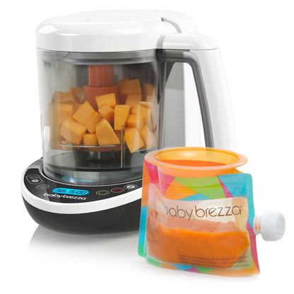 Baby Brezza Small Baby Food Maker Set – Cooker and Blender in One to Steam and Puree Baby Food for Pouches - Make Organic Food for Infants and Toddlers - Includes 3 Pouches and 3 Funnels