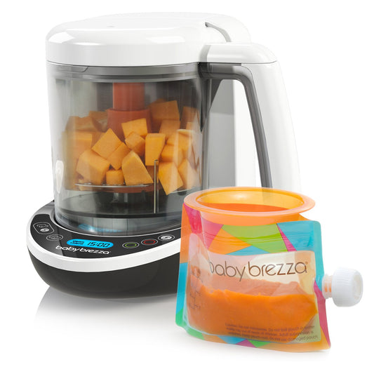 Baby Brezza Small Baby Food Maker Set – Cooker and Blender in One to Steam and Puree Baby Food for Pouches - Make Organic Food for Infants and Toddlers - Includes 3 Pouches and 3 Funnels