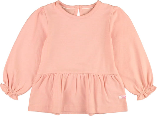 Rufflebutts French Rose Knit Puff Long Sleeve Peplum Top - 6-12M