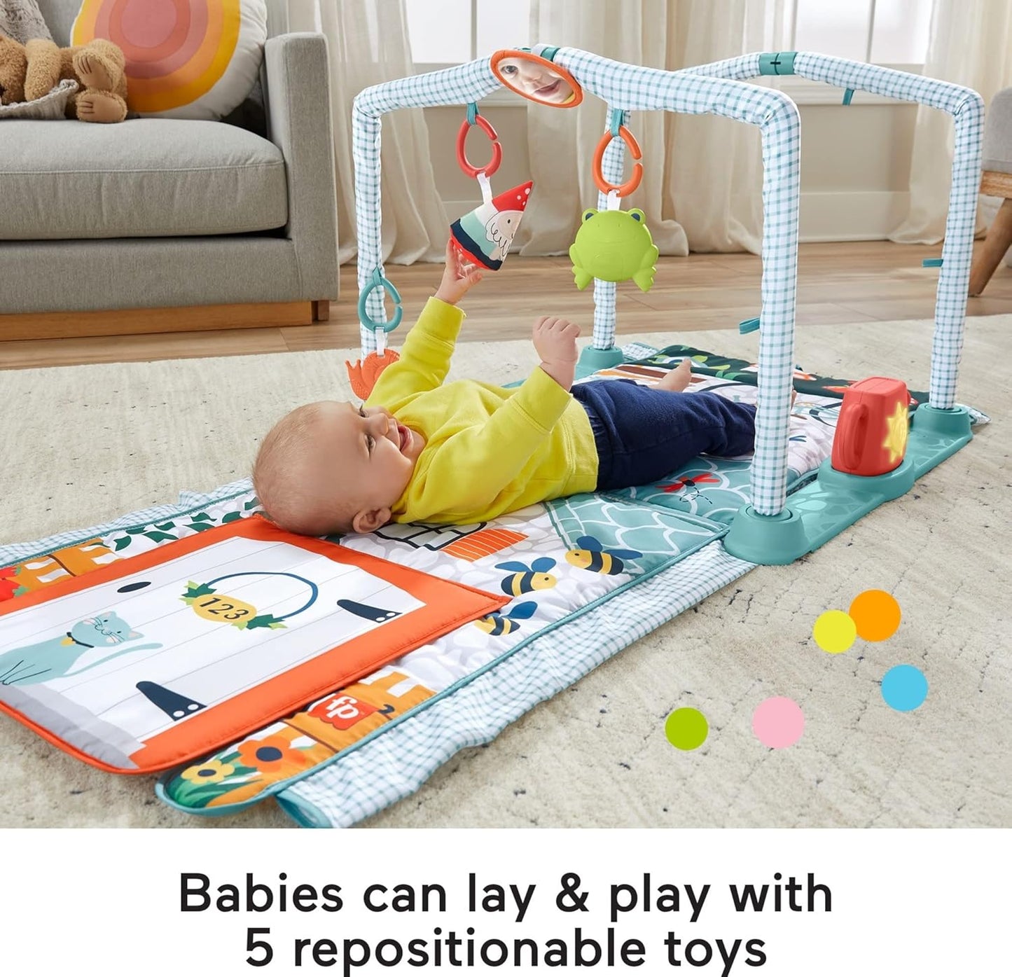 Fisher-Price Baby Playmat 3-In-1 Crawl & Play Activity Gym, Cottage Theme with Tunnel & Developmental Toys for Newborns 0+ Months