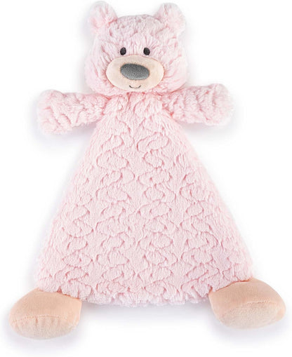 DEMDACO Bella Bear Pink 13 X 11 Inch Polyester Children'S Plush Activity Rattle Blankie