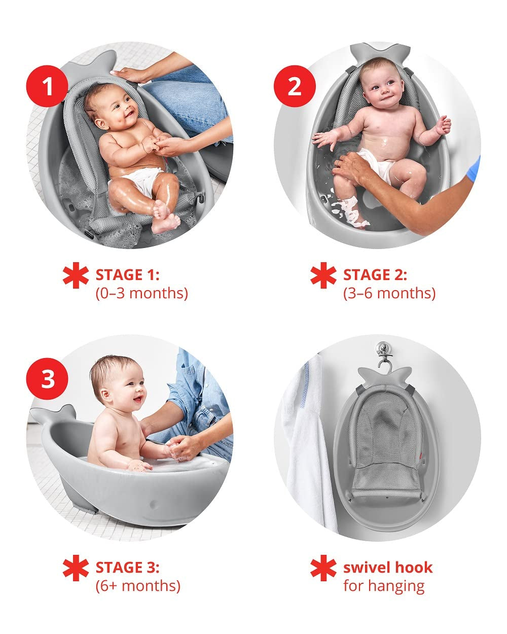 Skip Hop 3-Stage Smart Sling Baby Bath Tub and Waterfall Rinser Bundle