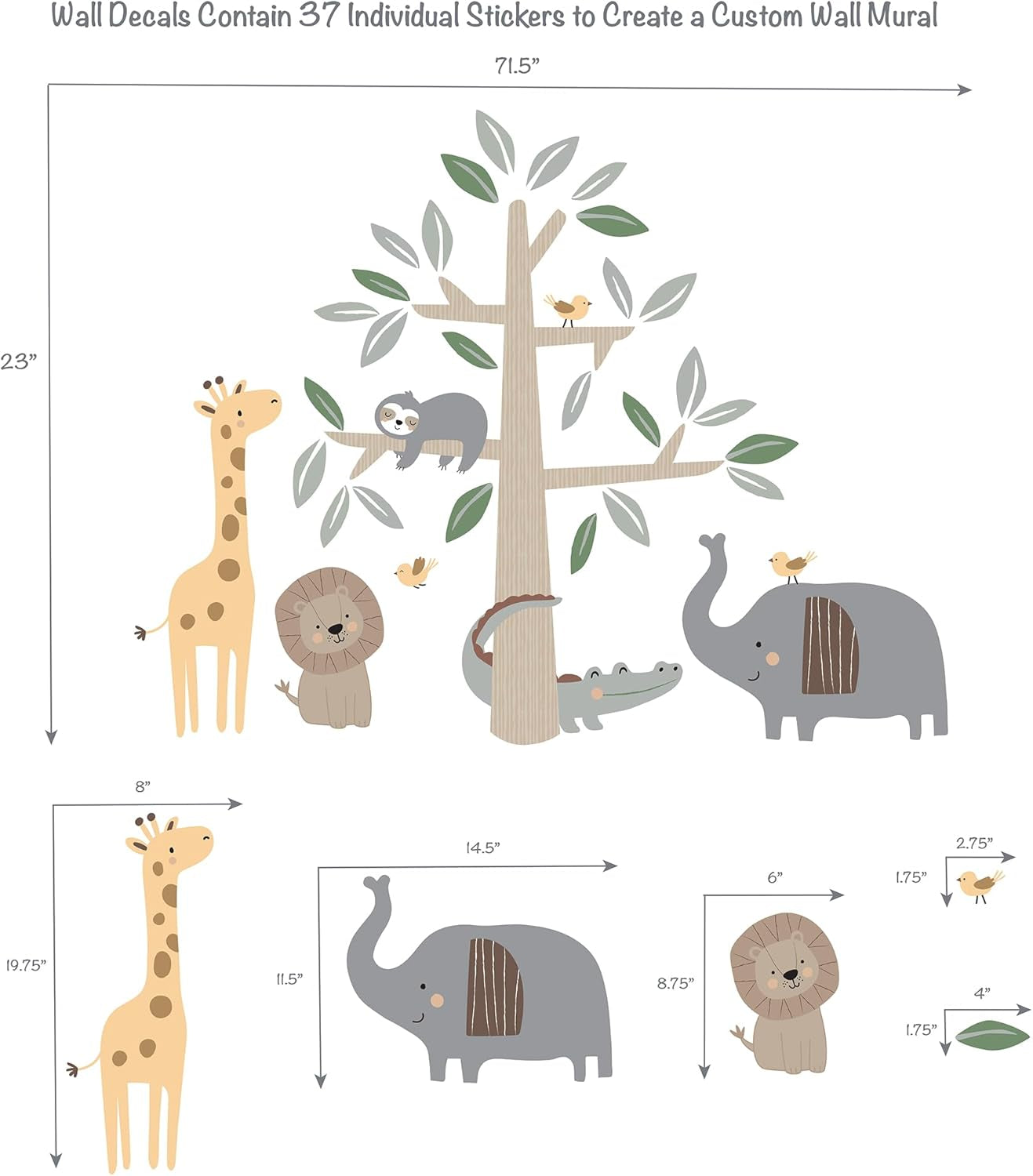 Lambs & Ivy Jungle Story Safari Elephant/Tree Nursery Wall Decals/Stickers