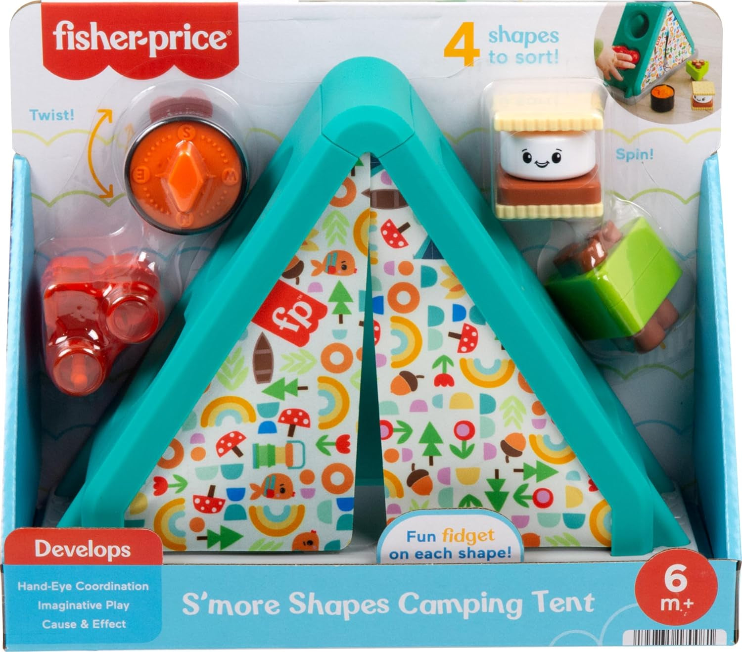 Fisher-Price Baby Developmental Toy S’More Shapes Camping Tent Block Sorting Activity for Infants Ages 6+ Months