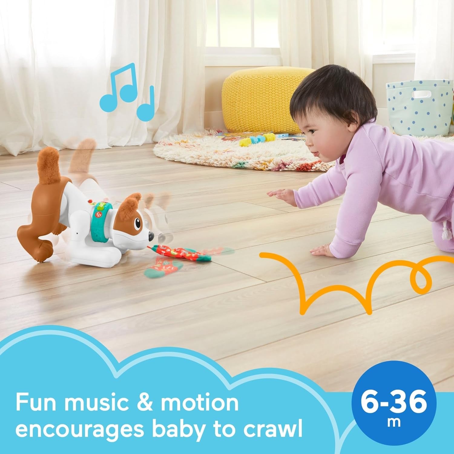 Fisher-Price Baby Learning Toy 123 Crawl with Me Puppy Electronic Dog with Smart Stages Content & Lights for Ages 6+ Months (Amazon Exclusive)