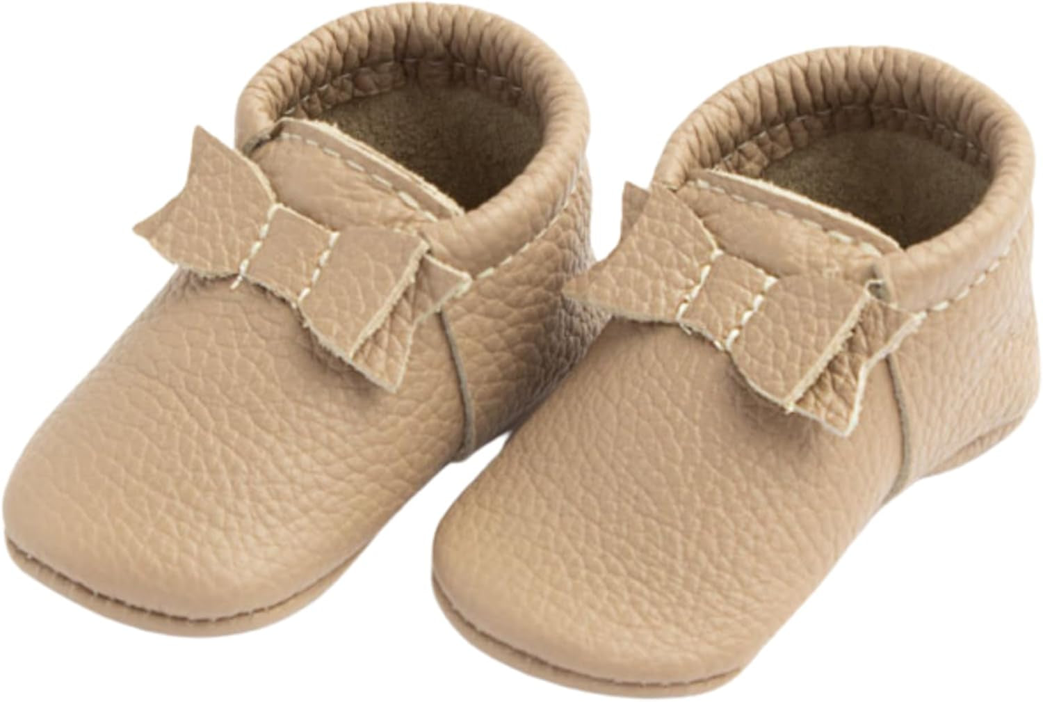 Freshly Picked First Pair Bow Baby Moccasins for Infant and Baby Girls - Leather Baby Moccasins - Soft Sole Baby Shoes, Barefoot Baby Shoes