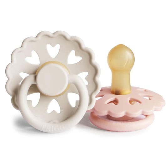 FRIGG Andersen Fairytale Natural Rubber Baby Pacifier | Made in Denmark | Bpa-Free (Cream/Blush, 0-6 Months)