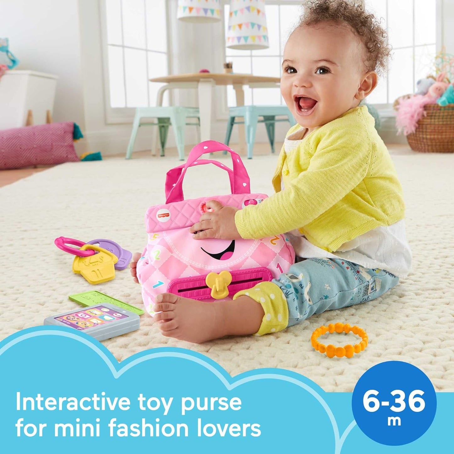 Fisher-Price Baby & Toddler Toy Laugh & Learn My Smart Purse with Lights & Smart Stages Learning Songs for Infants Ages 6+ Months