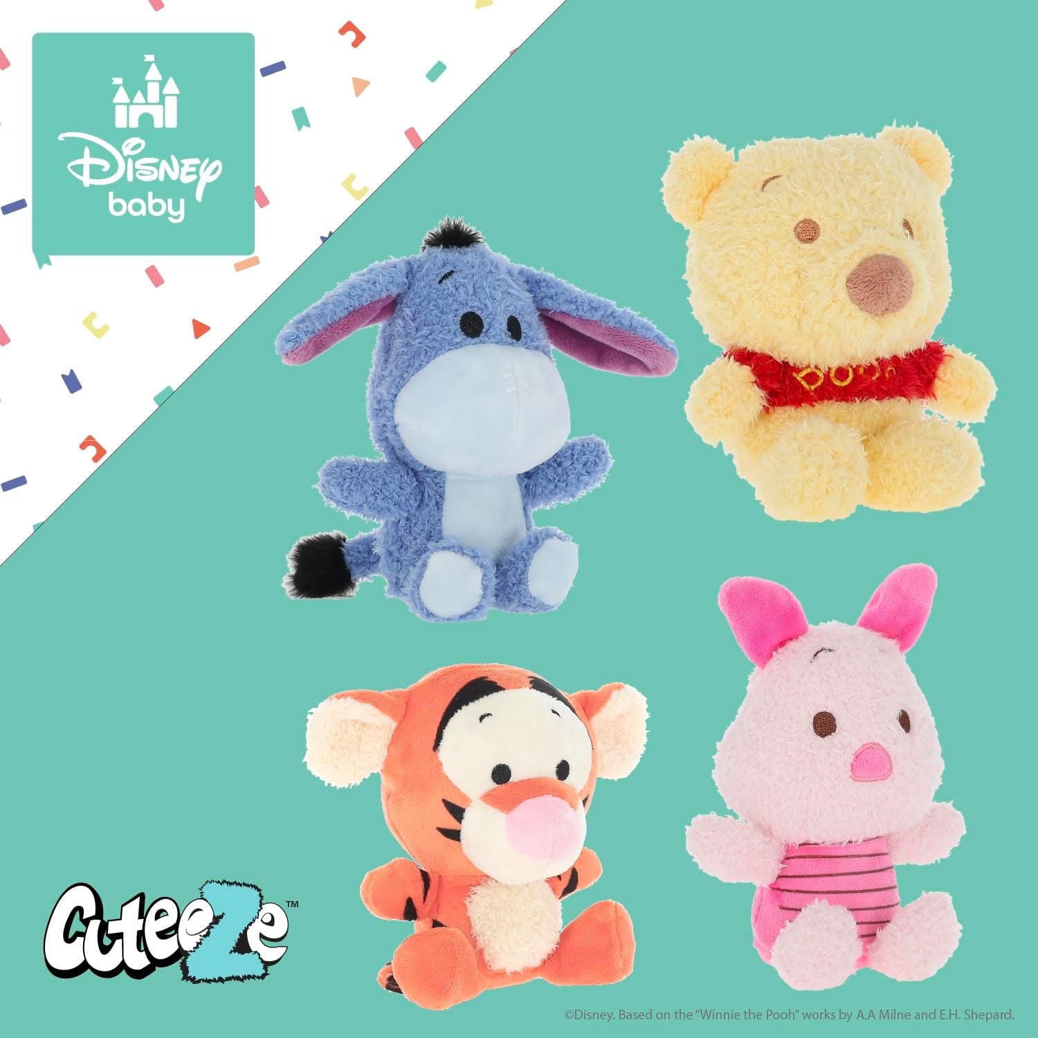 KIDS PREFERRED Disney Baby Winnie the Pooh 4 Piece Cuteeze Gift Set Plush Collector Set of Stuffed Animals, Winnie Piglet Eeyore & Tigger Baby Toy