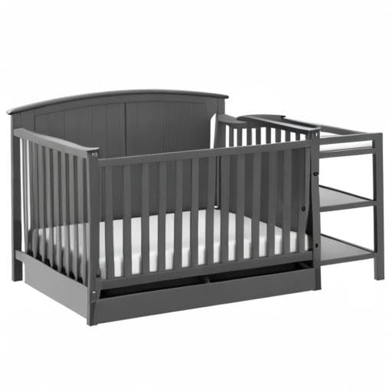 Storkcraft Steveston 5-In-1 Convertible Crib and Changer with Drawer (Gray) – GREENGUARD Gold Certified, Crib and Changing Table Combo with Drawer, Converts to Toddler Bed, Daybed and Full-Size Bed