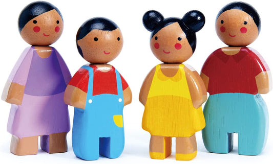 Tender Leaf Toys - Sunny Doll Family - Set of 4 Multicultural Wooden Dolls for Miniature Games and Doll House Play - Inspires Endless Imaginative Play - Age 3+