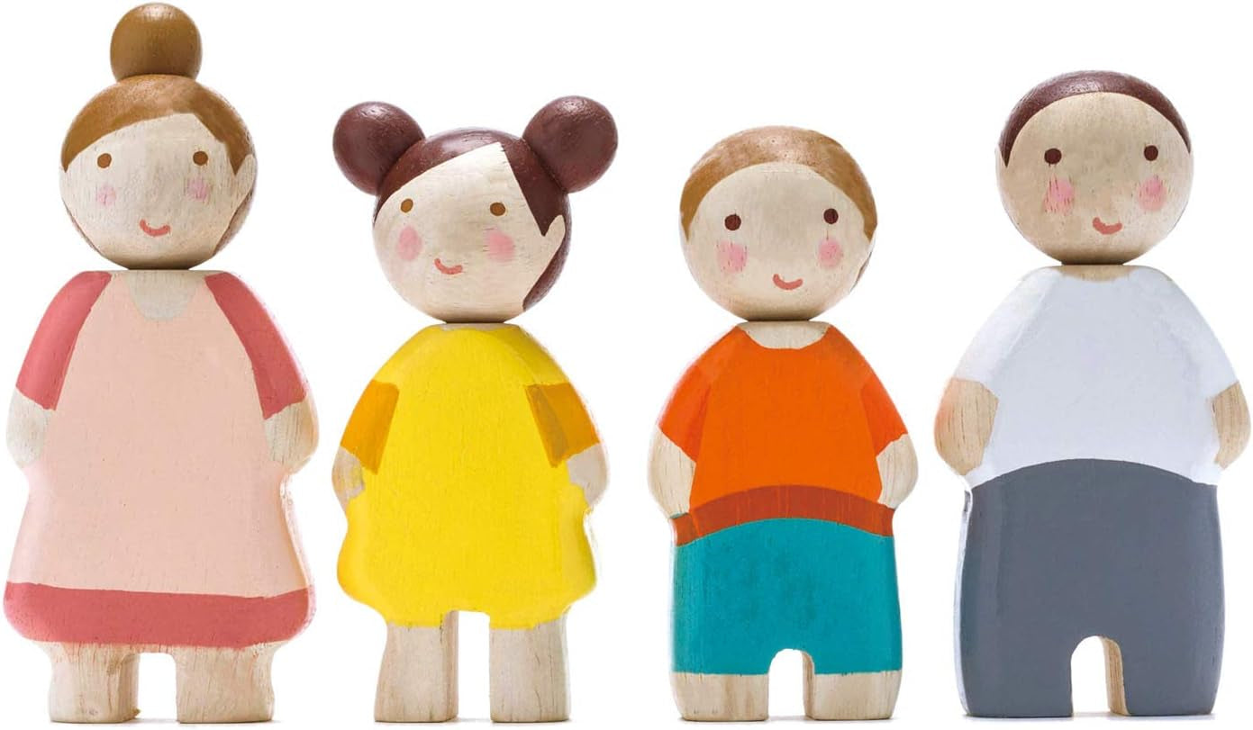 Tender Leaf Toys - the Leaf Family - 4 Pcs Wooden Family Mini Dolls Playset for Children, Kids Miniature Pretend Play Dollhouse Figures, Includes Parents, Sibling - Age 3+