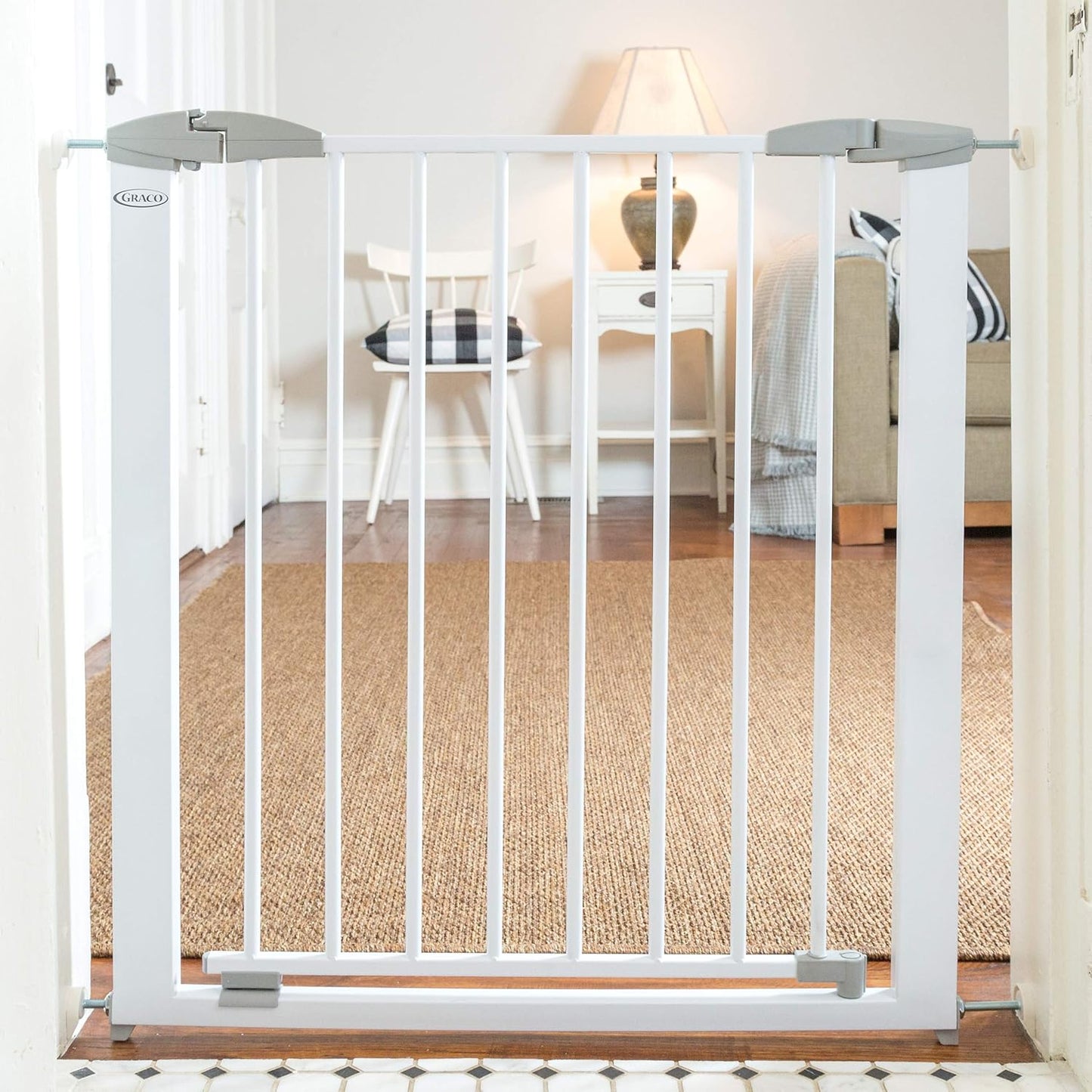 Graco Safe N' Secure Walk-Through Metal Safety Gate (White) - Expands from 28.75-42 Inches, 30 Inches Tall, Includes 3 Extensions, Pressure Mounted Walk Thru Baby Gate, Perfect for Children and Pets