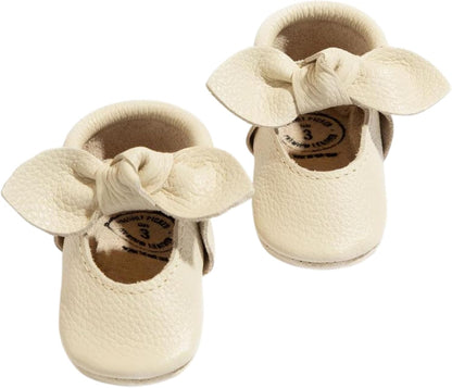 Freshly Picked Knotted Bow Baby Girl Shoes Soft Sole or Hard Sole, Premium Leather Baby Shoes Handmade in Utah, Infant to Toddler Sizes