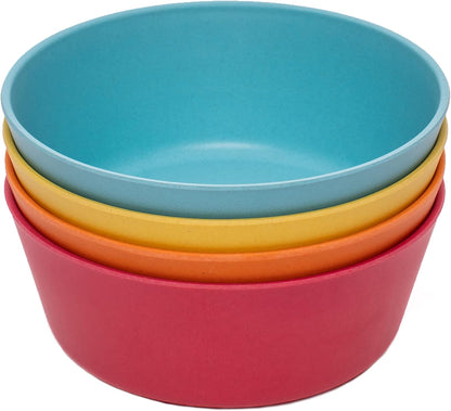 Weesprout Bamboo Kids Bowls, Set of Four 10 Oz Kid-Sized Bamboo Bowls, Dishwasher Safe Kid Bowls (Pink, Green, Gray, & Beige)