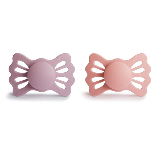 FRIGG Lucky Symmetrical Silkysoft Silicone Baby Pacifier | Made in Denmark | Bpa-Free (Pretty in Peach/Primrose, 6-18 Months)