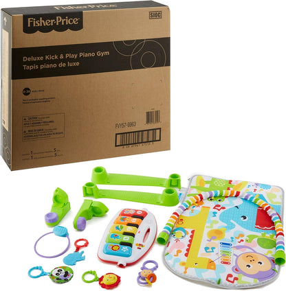 Fisher-Price Baby Playmat Deluxe Kick & Play Piano Gym, Green Musical Learning Toy with Developmental Activities for Newborns 0+ Months