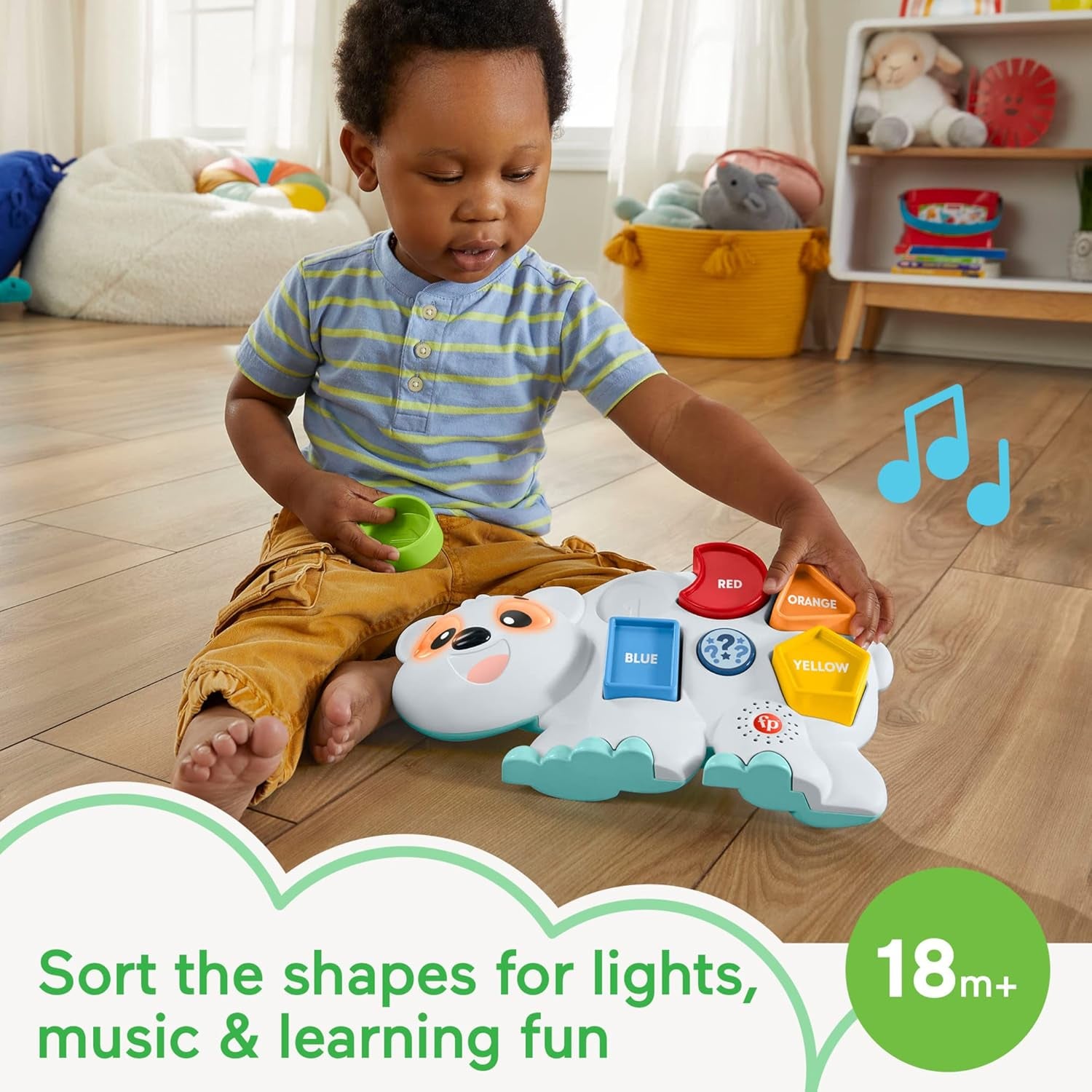 Fisher-Price Toddler Learning Toy Linkimals Puzzlin’ Shapes Polar Bear with Lights & Music for Kids Ages 18+ Months, Compatible Only with Linkimals Items