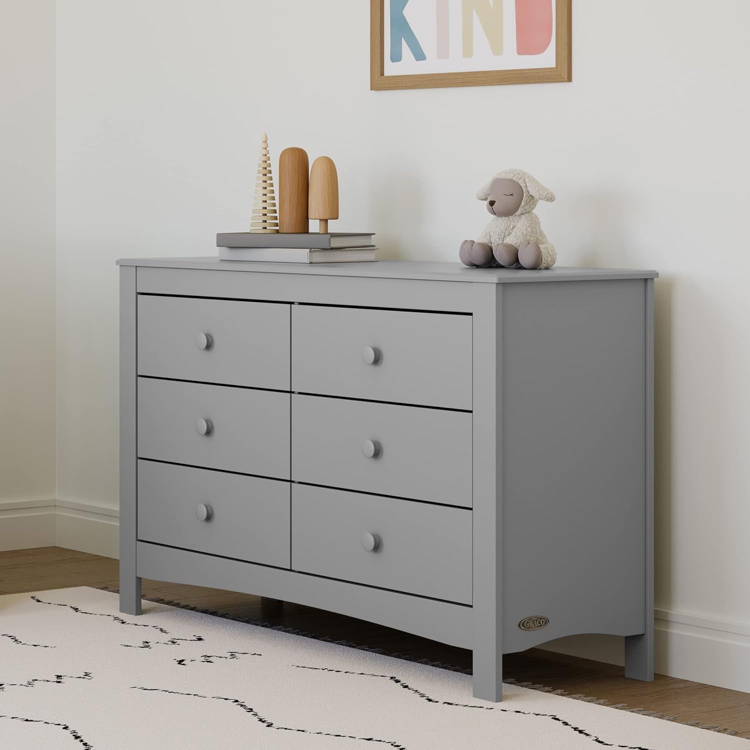 Graco Noah 6 Drawer Double Dresser (Pebble Gray) - GREENGUARD Gold Certified, 6 Drawer Double Dresser for Kids Bedroom, Universal Design for Nursery and Kids Bedroom