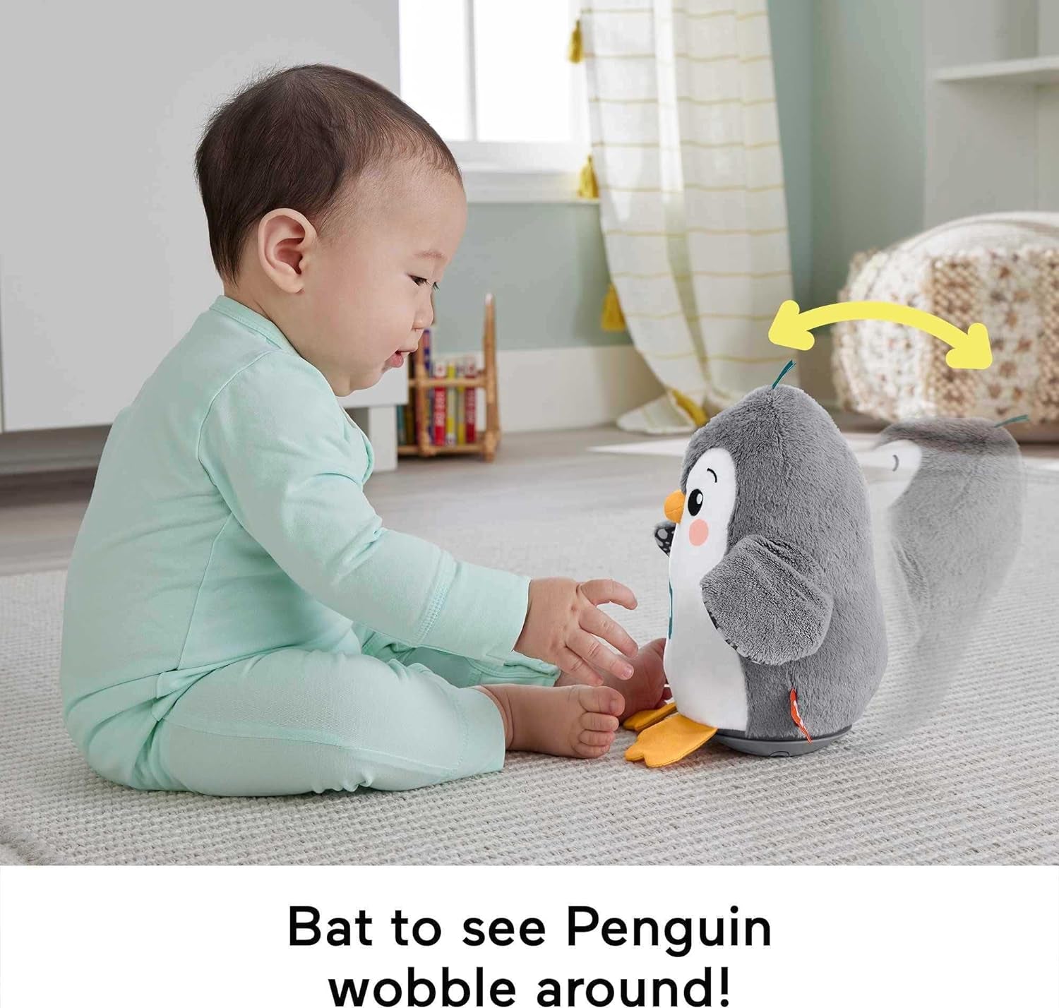 Fisher-Price Baby Tummy Time Toy Flap & Wobble Penguin, Plush with Music & Motion for Sensory Play Newborns Ages 0+ Months