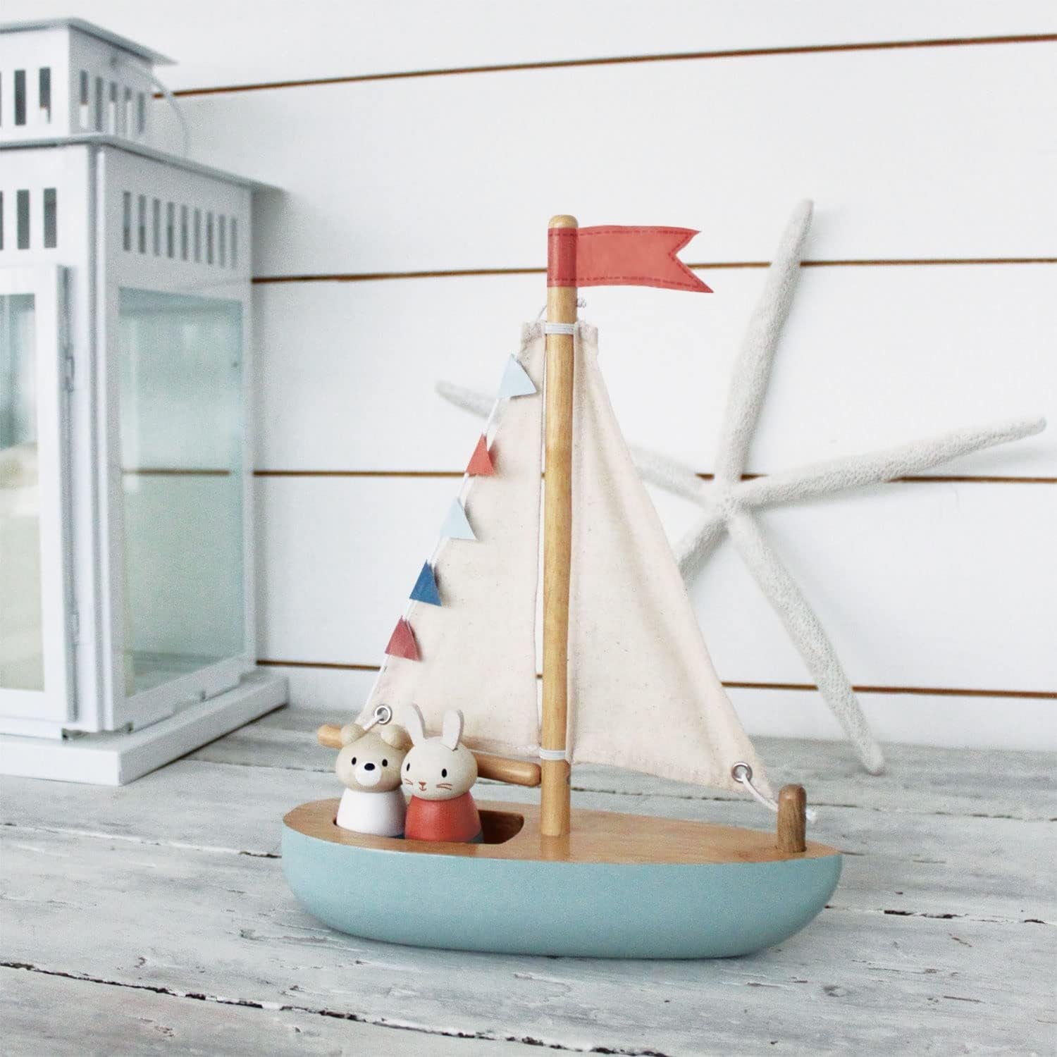 Tender Leaf Toys - Sailaway Boat - Educational Wooden Sailing Boat Play Set with 2 Animal Figures for Kids, Promotes Imaginative Play and Fine Motor Skills, Ship Toy Set for Boys and Girls - Age 3+